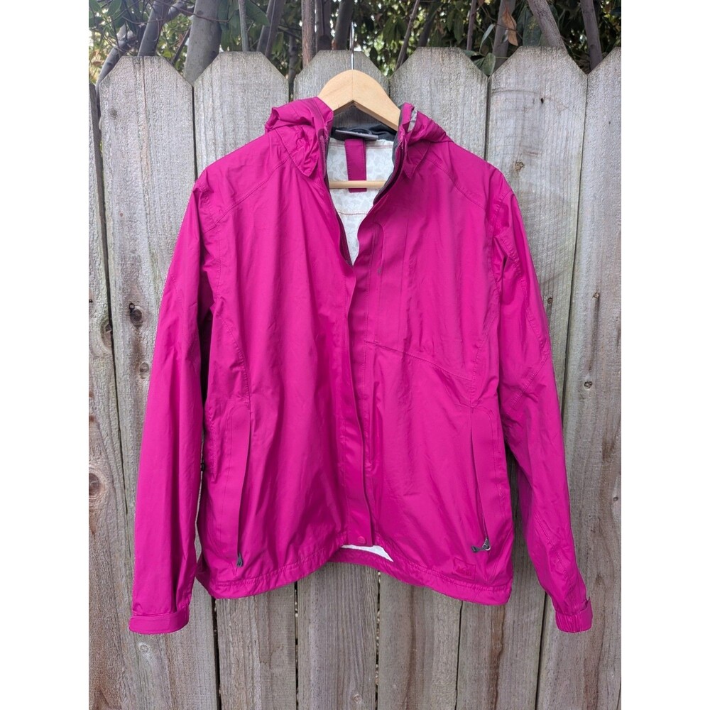 REI Elements Rain Jacket Large Magenta Pink Removable Hood